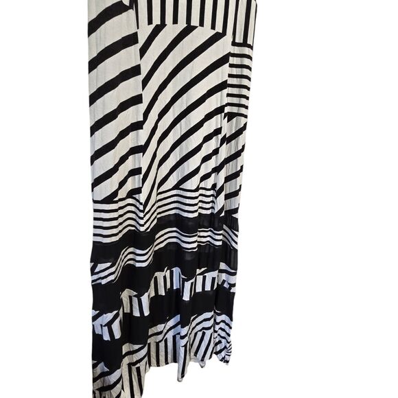 PETER SOM Nation Maxi Black White Striped M Dress - Picture 4 of 5